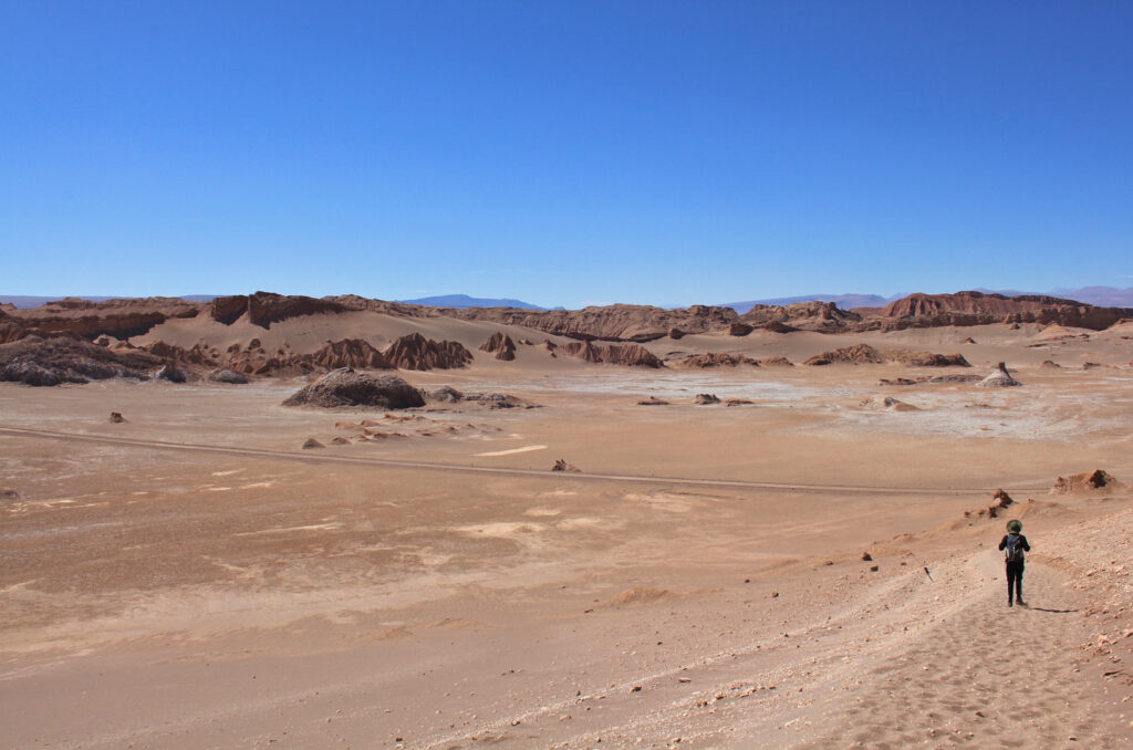 Walking down from Duna Mayor in Valle de la Luna in San Pedro de Atacama, Chile
